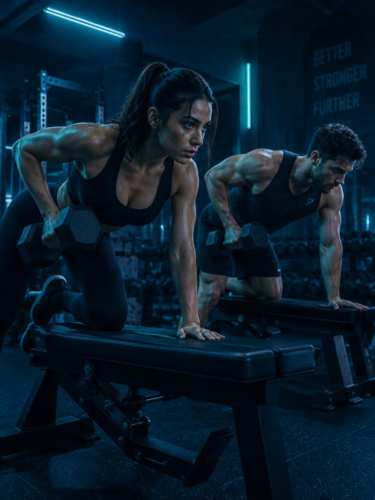Athletes doing dumbbell rows